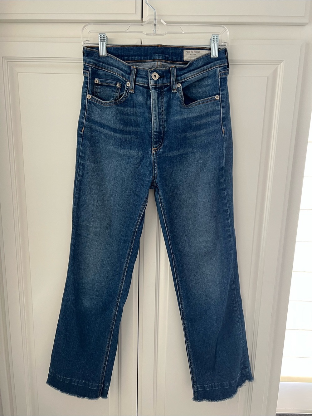 Rag & Bone Cropped Straight Leg Blue Jeans